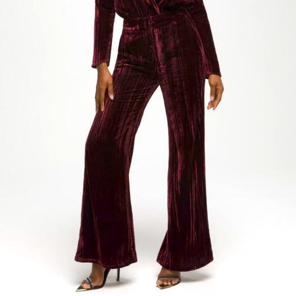 GOOD AMERICAN $159 Crinkle Velvet PANTS Size 1 = Small High Waist Wide Leg Port - Picture 1 of 13